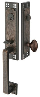 Emtek Arts & Crafts Brass Tubular Entry set with Select L-Square Tribeca Lever