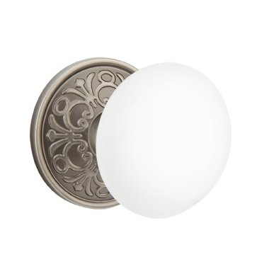 Emtek Brass Rosette Ice White Knob With Lancaster Rosette