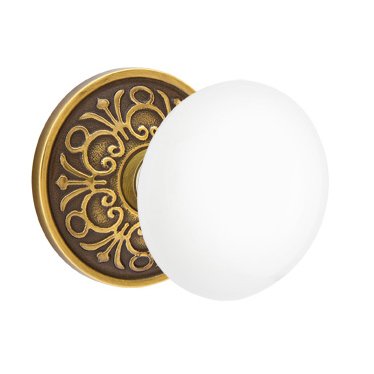 Emtek Brass Rosette Ice White Knob With Lancaster Rosette