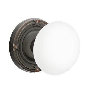 Emtek Brass Rosette Ice White Knob Concealed Screws With Ribbon & Reed Rosette