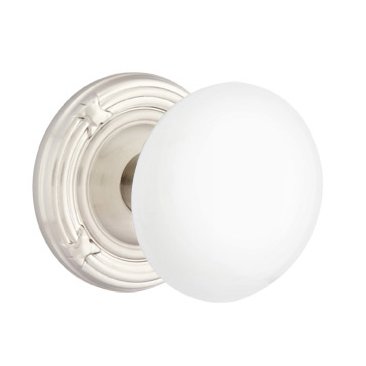 Emtek Brass Rosette Ice White Knob Concealed Screws With Ribbon & Reed Rosette