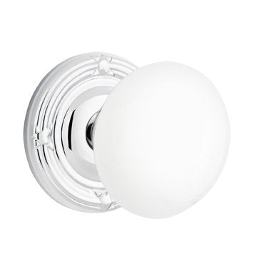 Emtek Brass Rosette Ice White Knob Concealed Screws With Ribbon & Reed Rosette