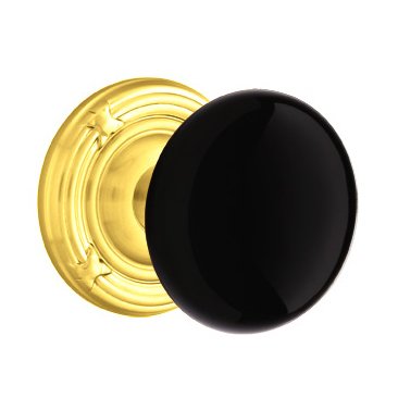 Emtek Brass Rosette Ebony Knob Concealed Screws With Ribbon & Reed Rosette