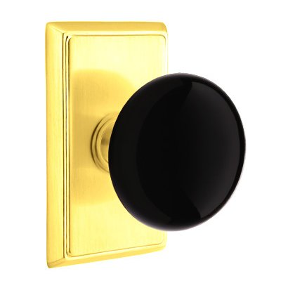 Emtek Brass Rosette Ebony Knob Concealed Screws With Rectangular Rosette