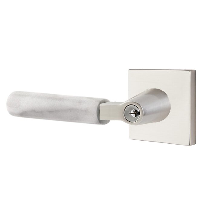Emtek L Square White Marble Key In Lever Lockset Single Cylinder with Square Rosette
