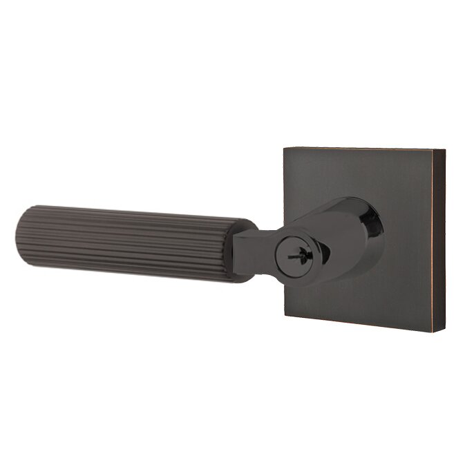 Emtek L Square Straight Knurled Key In Lever Lockset Single Cylinder with Square Rosette