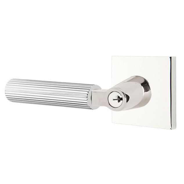Emtek L Square Straight Knurled Key In Lever Lockset Single Cylinder with Square Rosette