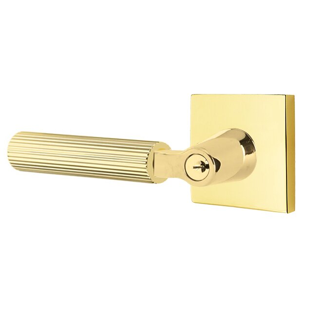 Emtek L Square Straight Knurled Key In Lever Lockset Single Cylinder with Square Rosette