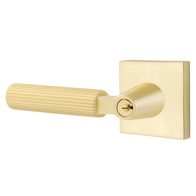 Emtek L Square Straight Knurled Key In Lever Lockset Single Cylinder with Square Rosette