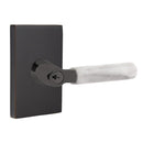 Emtek L Square White Marble Key In Lever Lockset Single Cylinder with Modern Rectangular Rosette