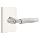 Emtek L Square White Marble Key In Lever Lockset Single Cylinder with Modern Rectangular Rosette