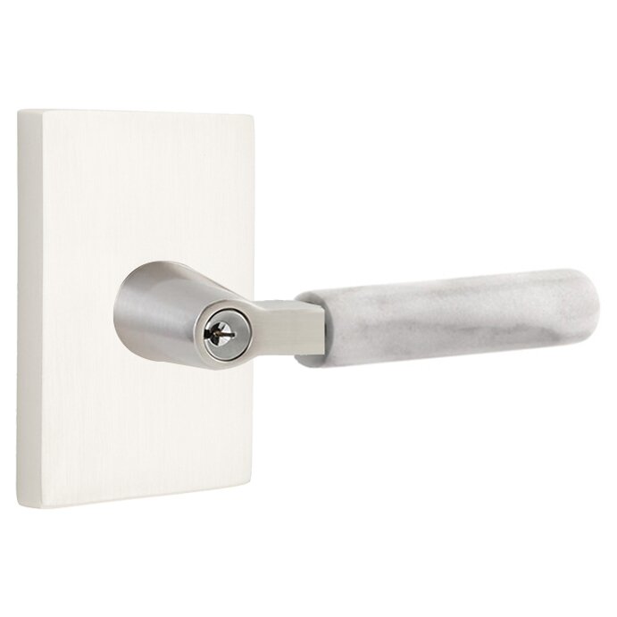 Emtek L Square White Marble Key In Lever Lockset Dummy, Pair with Modern Rectangular Rosette