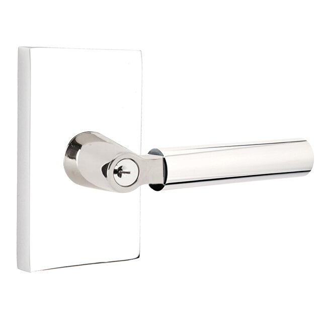 Emtek L Square Smooth Key In Lever Lockset Single Cylinder with Modern Rectangular Rosette