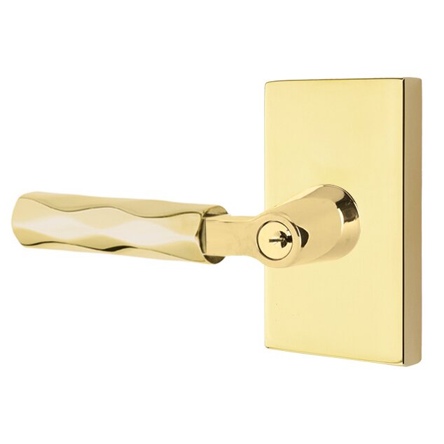 Emtek L Square Tribeca Key In Lever Lockset Single Cylinder with Modern Rectangular Rosette