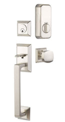 Emtek Single Cylinder Transitional Heritage Sectional Handleset EMPowered Motorized Smart Lock Upgrade With Select L-Square Hammered Lever