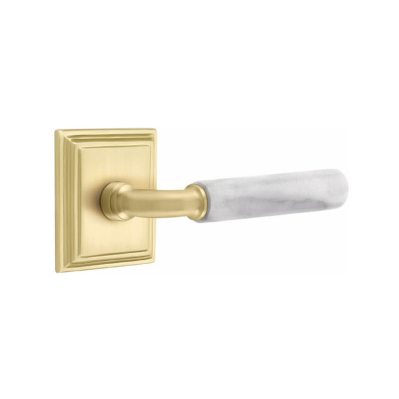Emtek Select R-BAR White Marble Lever Concealed Screws with Wilshire Rosette
