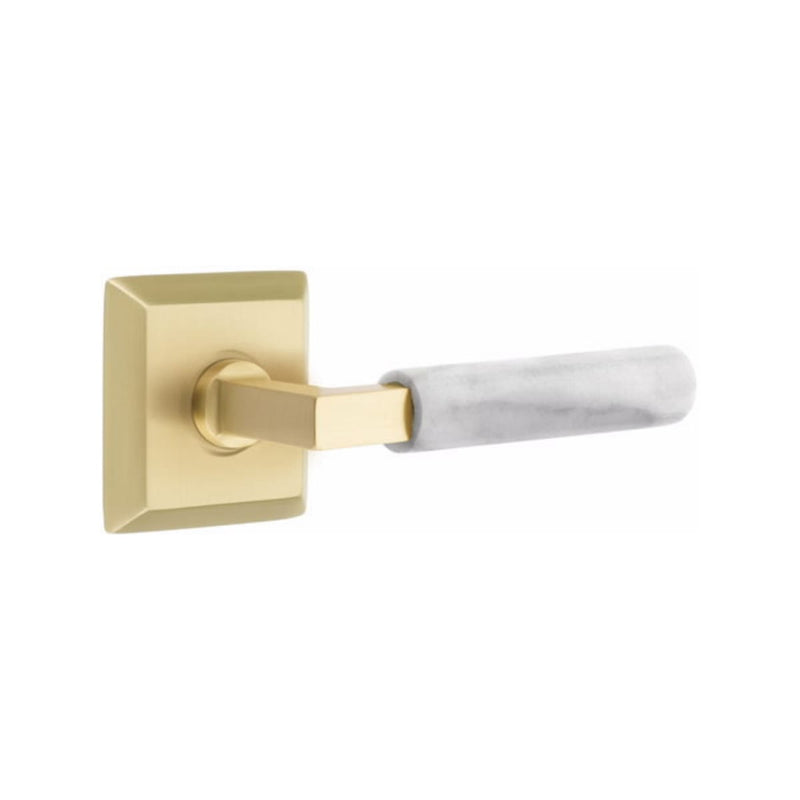 Emtek Select L-Square White Marble Lever Concealed Screws  with Quincy Rosette