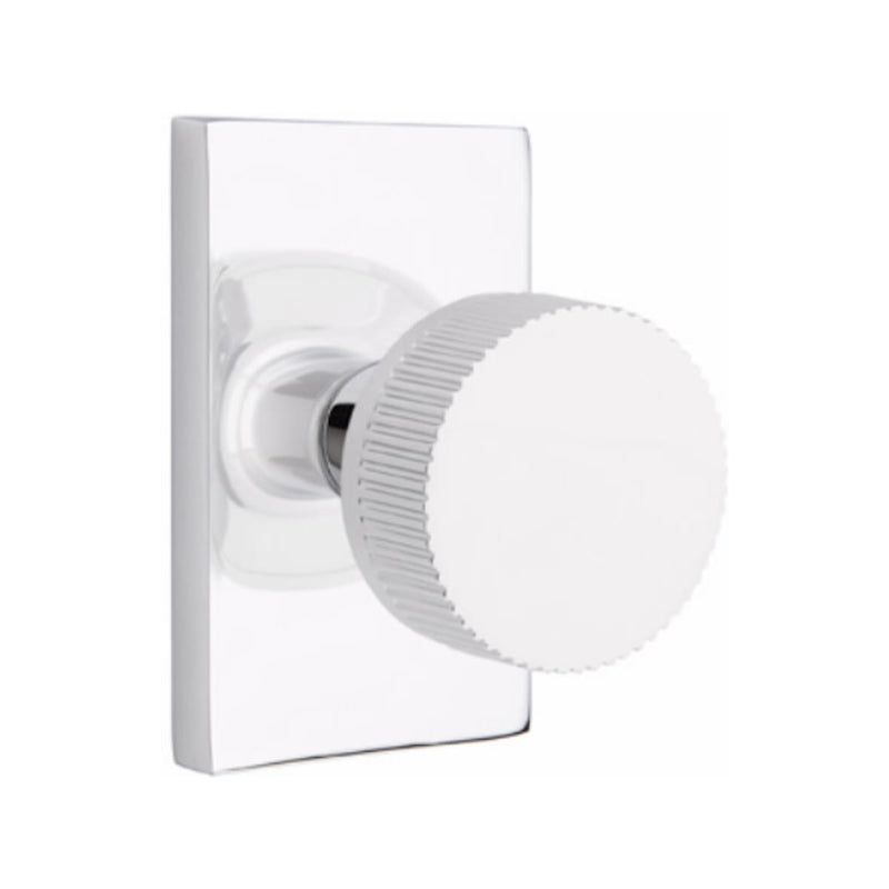 Emtek Select Conical Straight Knurled Knob Concealed Screwswith Modern Rectangular Rosette