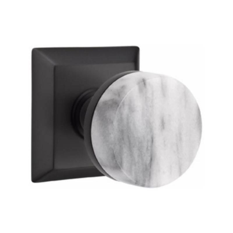 Emtek Select Conical White Marble Concealed Screws Knob with Quincy Rosette