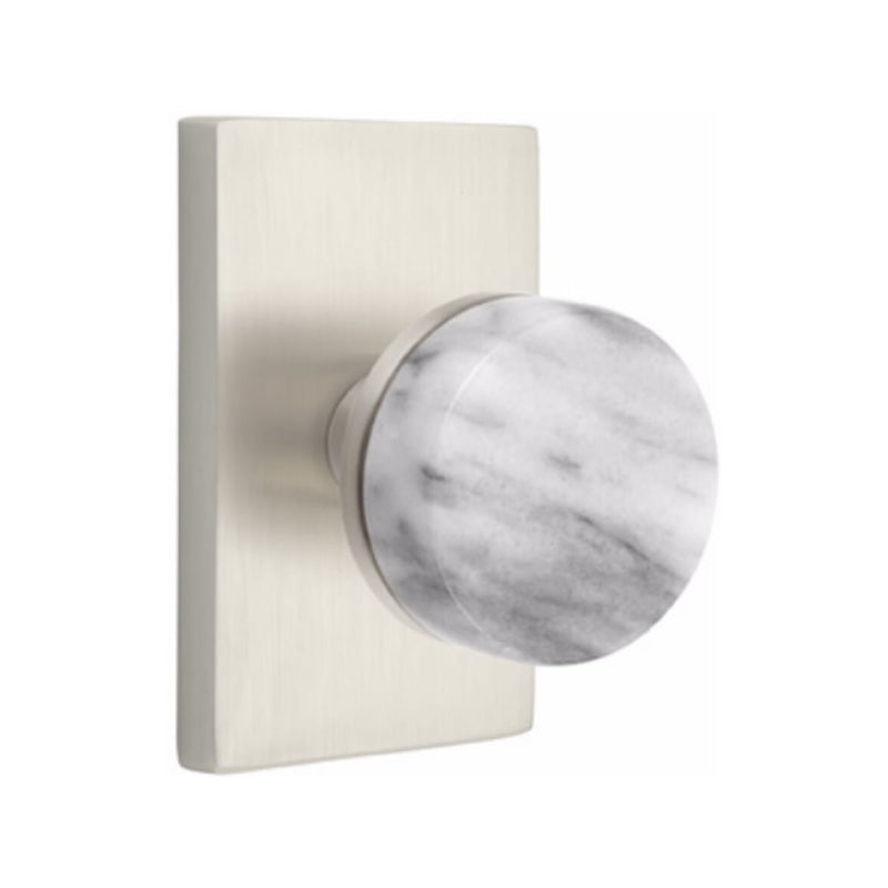 Emtek Select Conical White Marble Knob with Modern Rectangular Rosette
