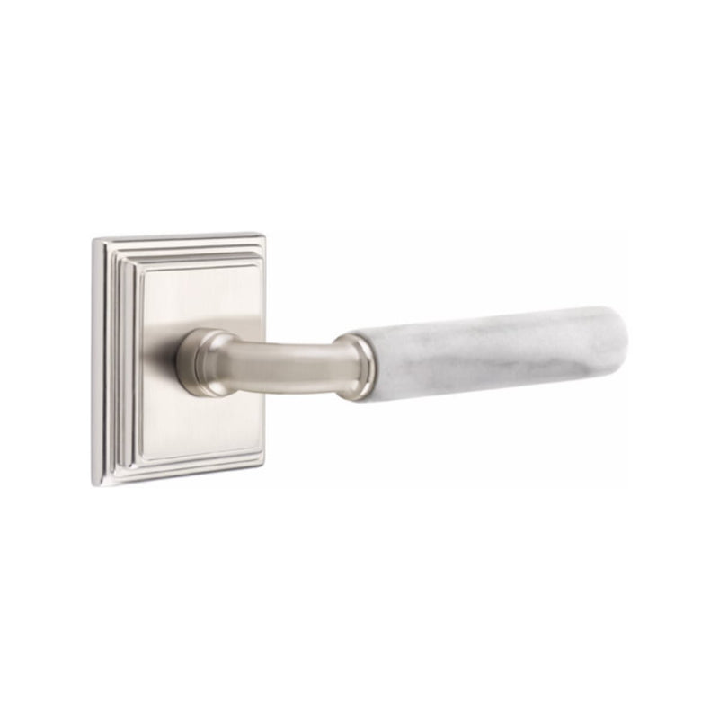 Emtek Select R-BAR White Marble Lever Concealed Screws with Wilshire Rosette