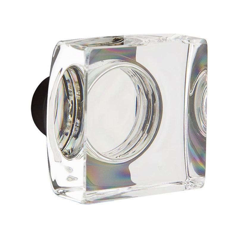 Emtek Greeley Tubular Handleset with Modern Square Glass Knob
