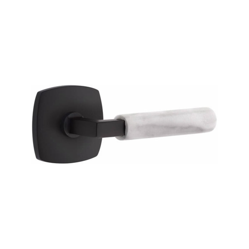 Emtek Select L-Square White Marble Lever Concealed Screws with Urban Modern Rosette