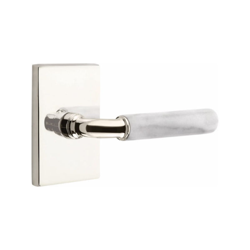 Emtek Select R-BAR White Marble Lever with Modern Rectangular Rosette