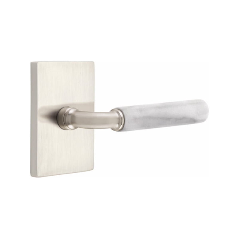 Emtek Select R-BAR White Marble Lever with Modern Rectangular Rosette