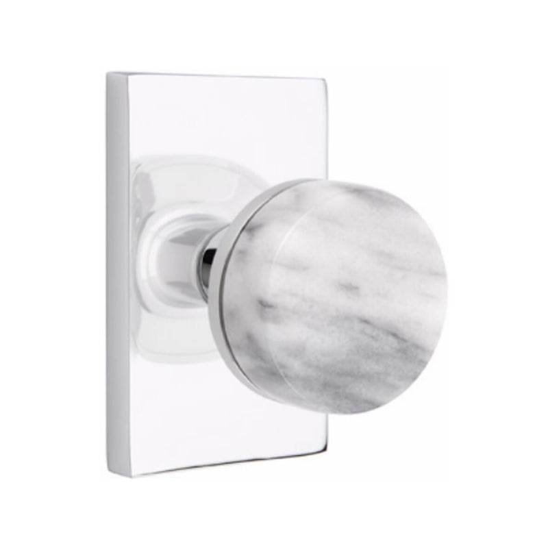 Emtek Select Conical White Marble Knob Concealed Screws with Modern Rectangular Rosette