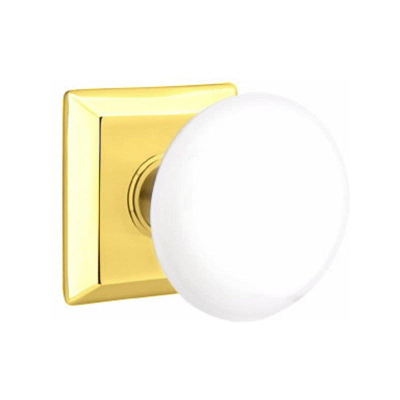 Emtek Brass Rosette Ice White Knob Concealed Screws With Quincy Rosette
