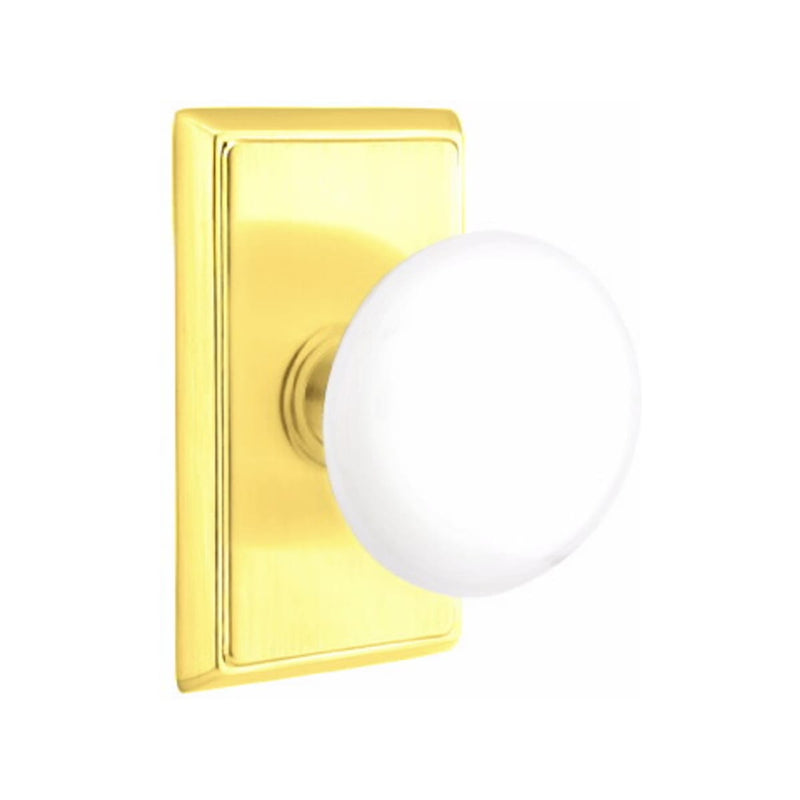 Emtek Brass Rosette Ice White Knob Concealed Screws With Rectangular Rosette