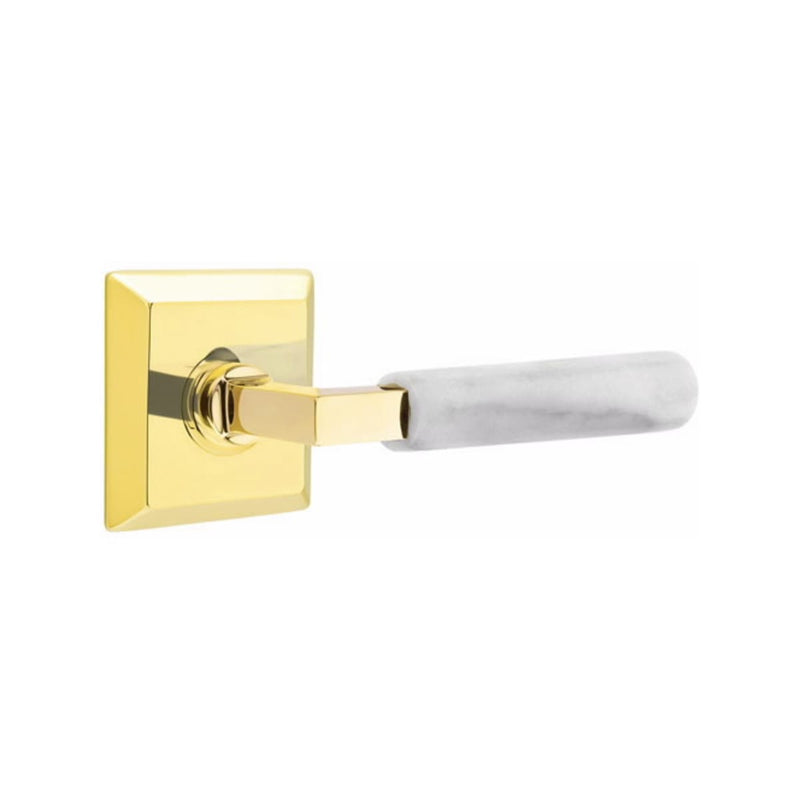 Emtek Select L-Square White Marble Lever Concealed Screws  with Quincy Rosette