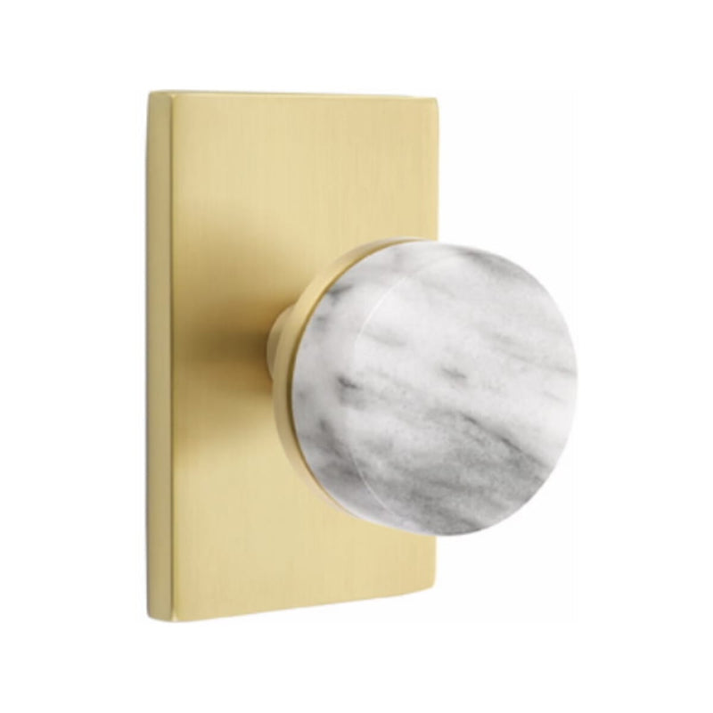 Emtek Select Conical White Marble Knob Concealed Screws with Modern Rectangular Rosette