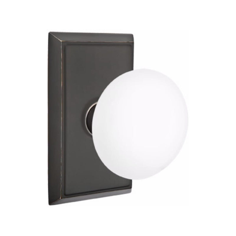 Emtek Brass Rosette Ice White Knob With Rectangular Rosette