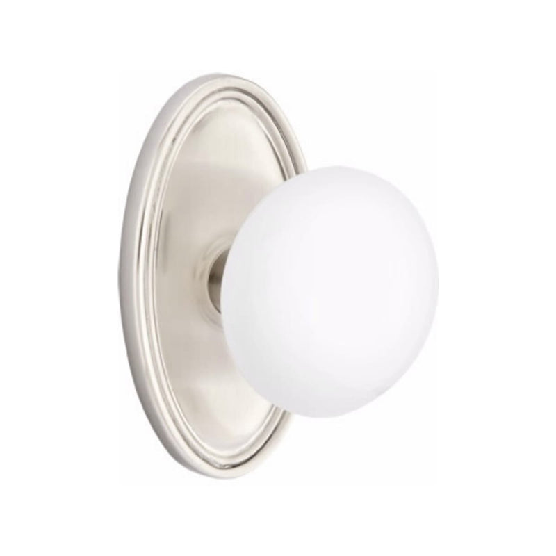 Emtek Brass Rosette Ice White Knob With Oval Rosette