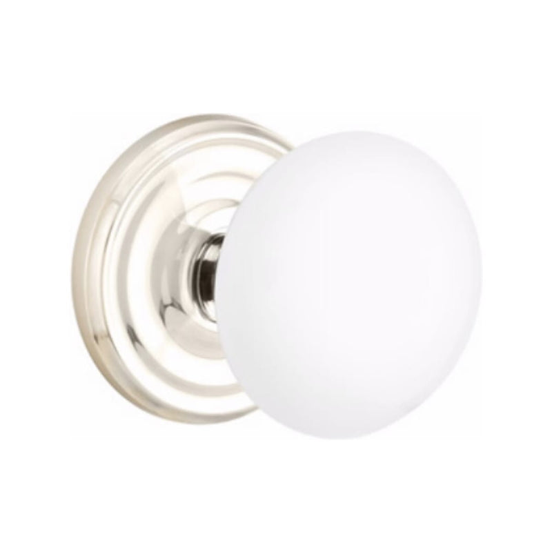 Emtek Brass Rosette Ice White Knob Concealed Screws With Regular Rosette