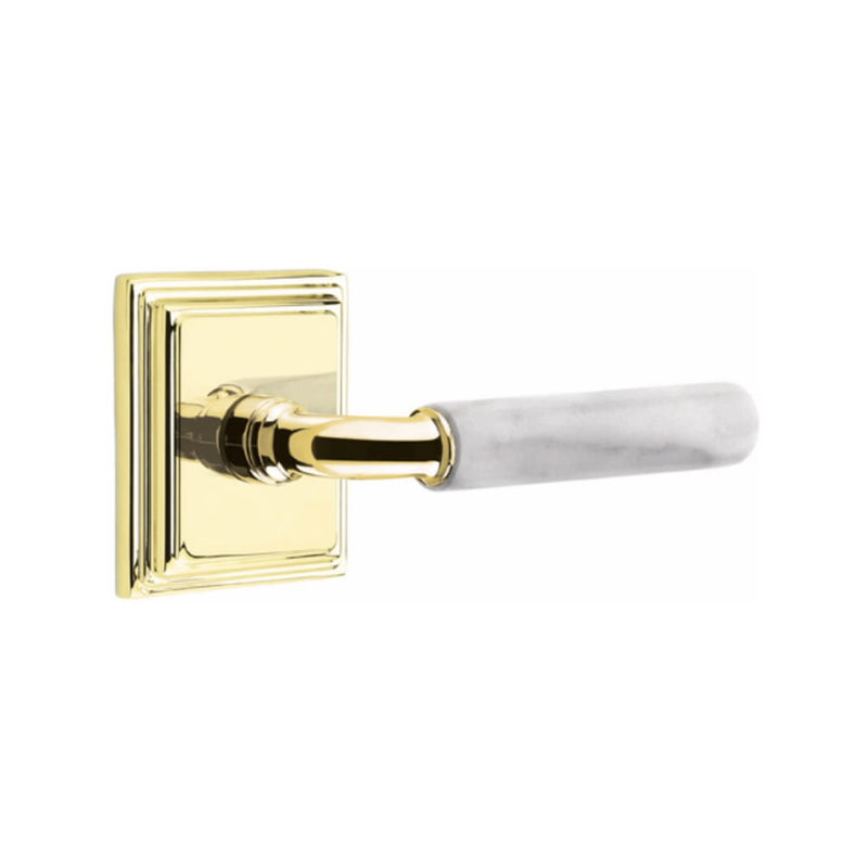 Emtek Select R-BAR White Marble Lever Concealed Screws with Wilshire Rosette