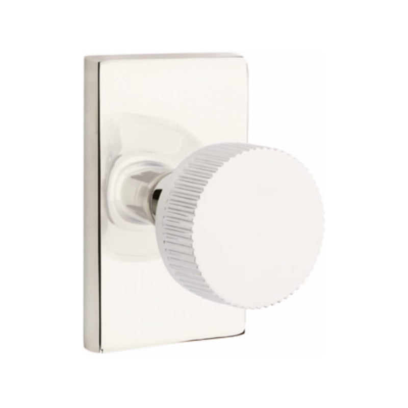 Emtek Select Conical Straight Knurled Knob Concealed Screwswith Modern Rectangular Rosette