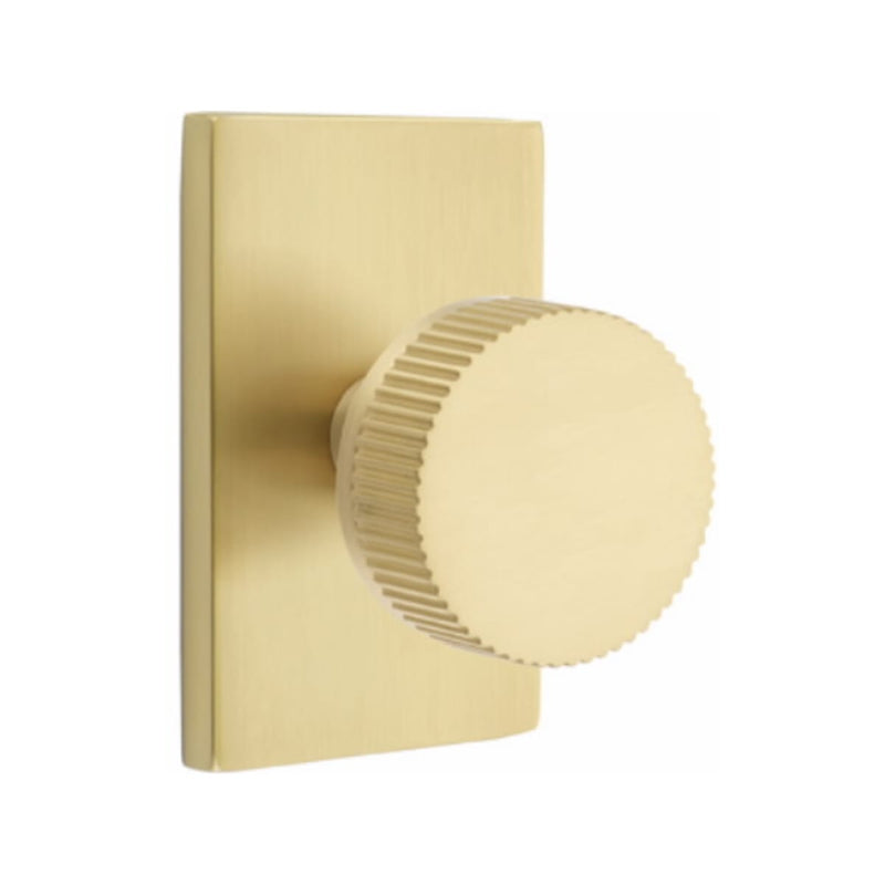 Emtek Select Conical Straight Knurled Knob Concealed Screwswith Modern Rectangular Rosette