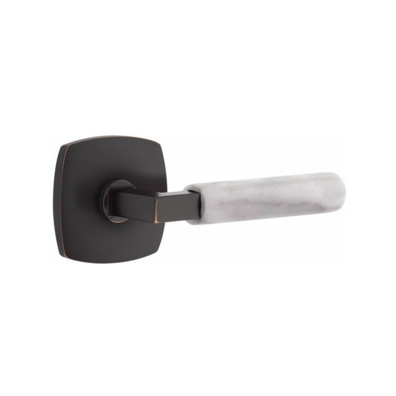Emtek Select L-Square White Marble Lever Concealed Screws with Urban Modern Rosette