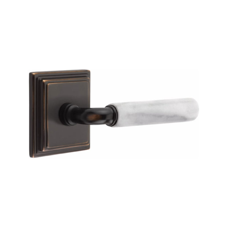 Emtek Select R-BAR White Marble Lever Concealed Screws with Wilshire Rosette