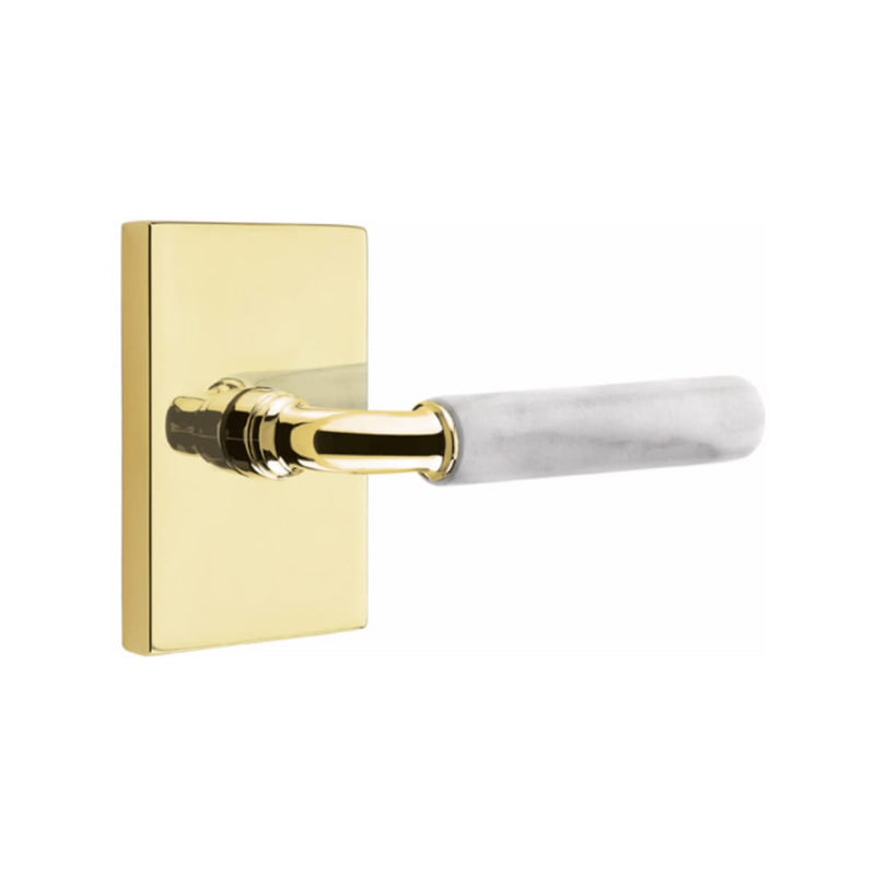 Emtek Select R-BAR White Marble Lever with Modern Rectangular Rosette