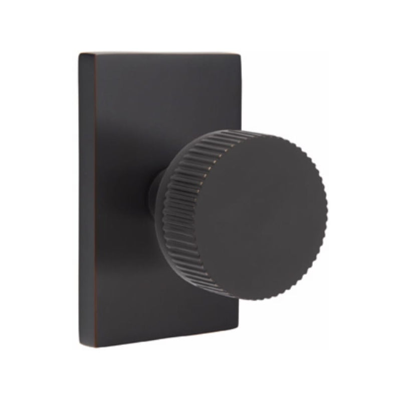 Emtek Select Conical Straight Knurled Knob with Modern Rectangular Rosette