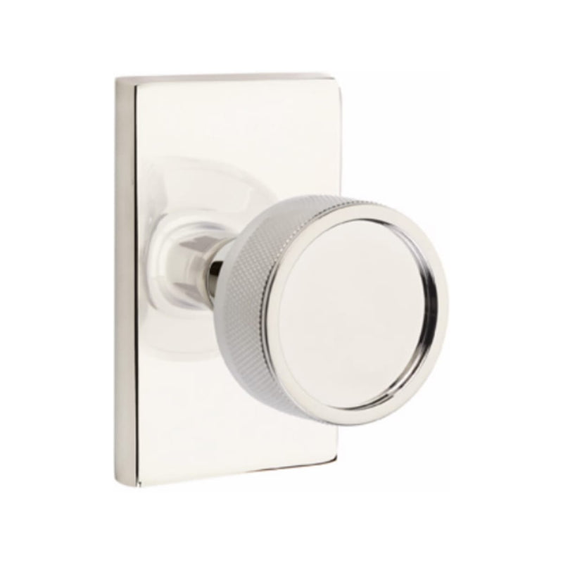 Emtek Select Conical Knurled Knob  Concealed Screws with Modern Rectangular Rosette