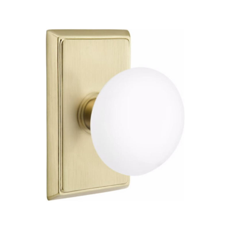Emtek Brass Rosette Ice White Knob With Rectangular Rosette