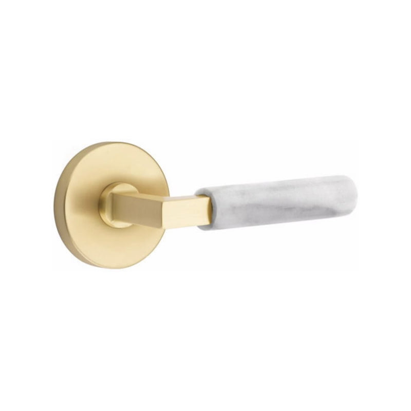 Emtek Select L-Square White Marble Lever Concealed Screws with Disk Rosette