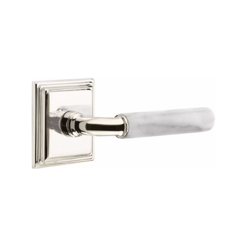 Emtek Select R-BAR White Marble Lever Concealed Screws with Wilshire Rosette