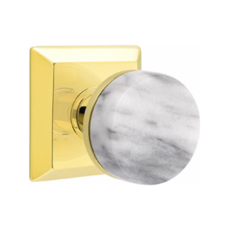 Emtek Select Conical White Marble Concealed Screws Knob with Quincy Rosette