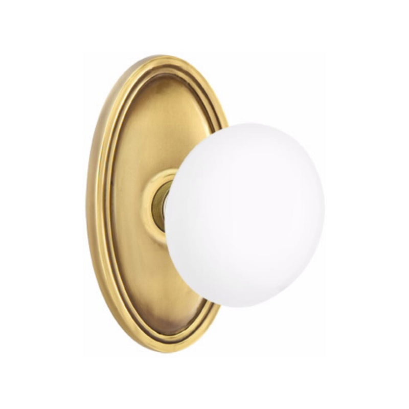 Emtek Brass Rosette Ice White Knob With Oval Rosette